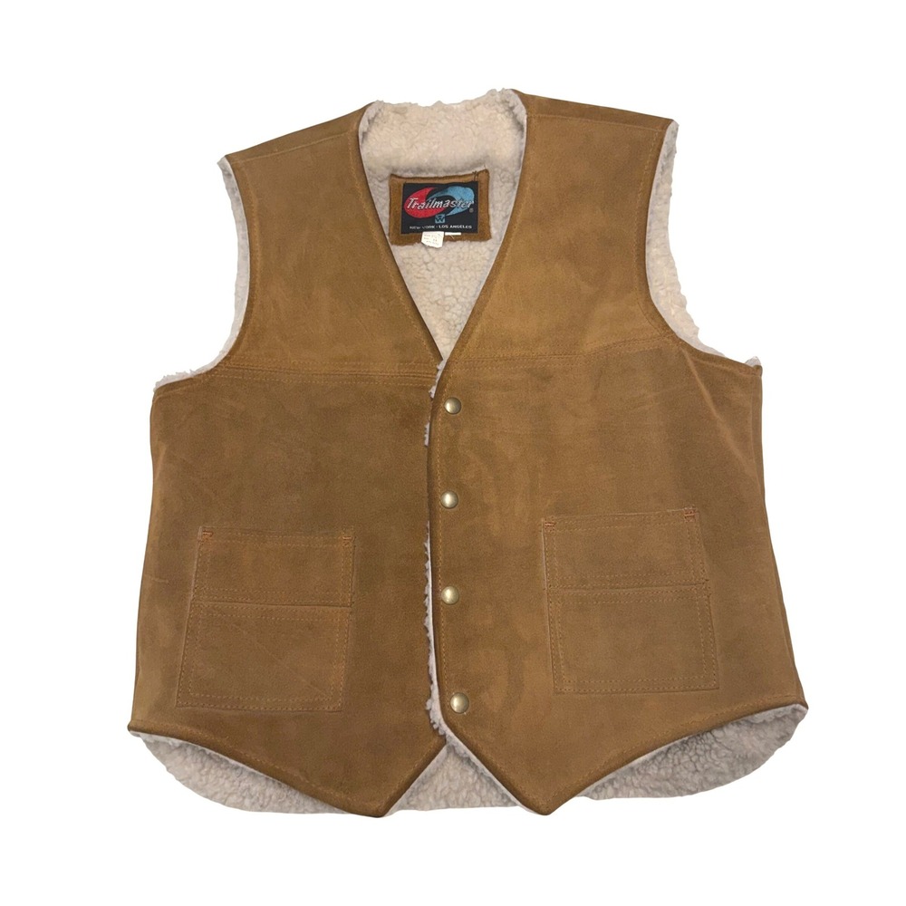 Trailmaster Mens Tobacco Brown Suede Leather Sherpa Lined Vest Cowboy Ranch Work